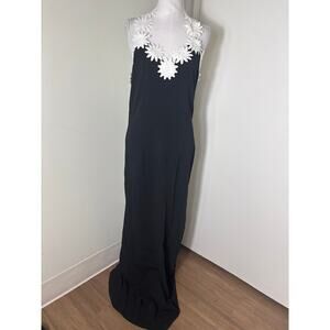 NK32 Naeem Khan Black One Shoulder Floral Strap Floor Length Dress sz 12